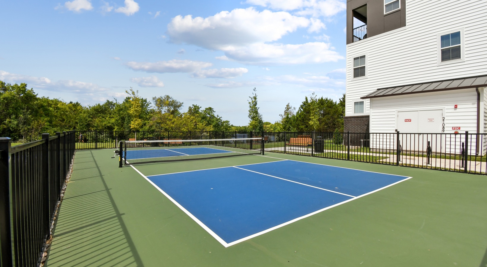 a pickleball court with a net