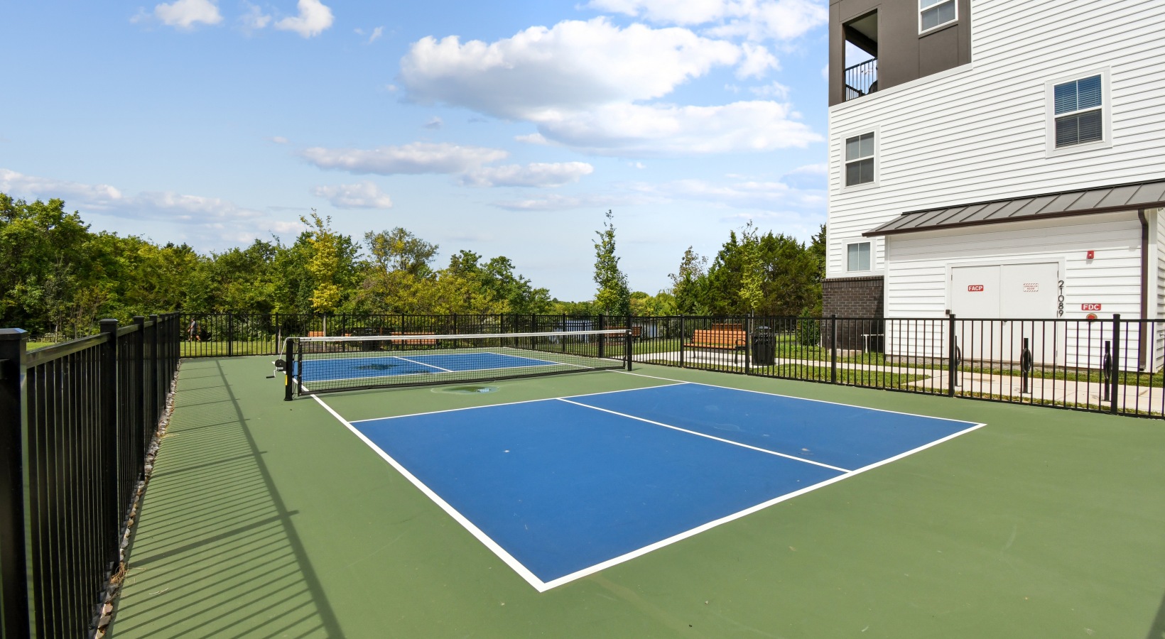 a pickleball court with a net