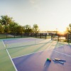 a pickleball court with a net
